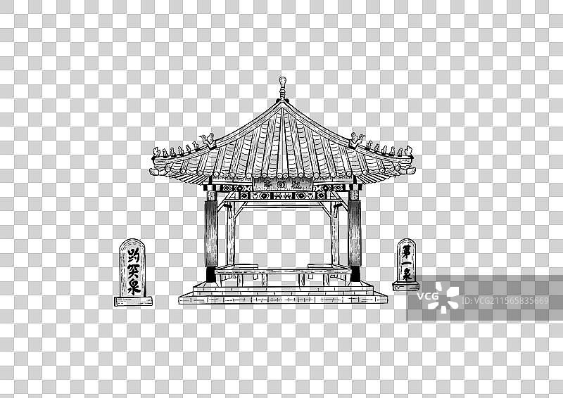 趵突泉手绘黑白线条钢笔画版画图片素材