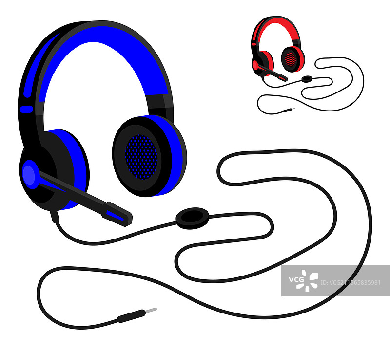 等距视角的青少年玩家与霓虹灯有线耳机图片素材