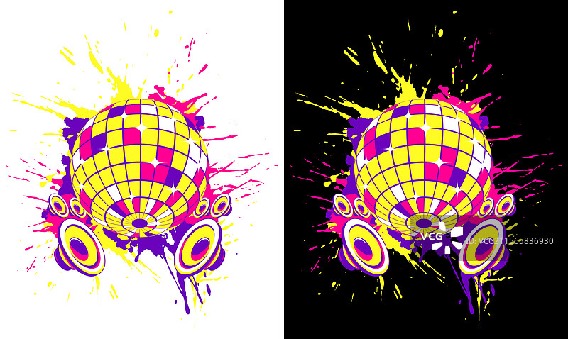 音乐音箱和摇摆的镜面迪斯科球图片素材