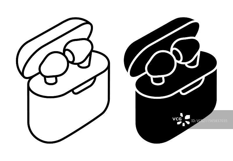 线性图标无线耳机在保护壳中图片素材
