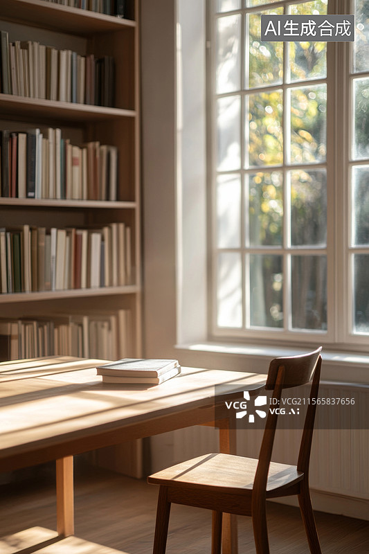 【AI数字艺术】室内书房图书馆的下午时光图片素材