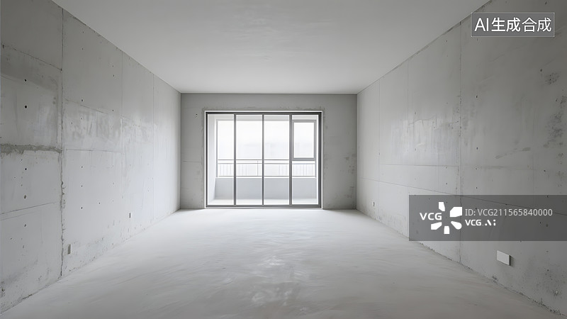 【AI数字艺术】空旷极简空间混凝土毛坯房样板间住宅别墅办公室内部图片素材