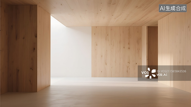 【AI数字艺术】原木结构极简温馨感透视感建筑空间图片素材