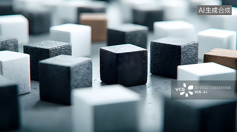 【AI数字艺术】黑白主题3D抽象几何图形科技感插图背景图片素材