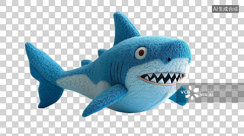 【AI数字艺术】微笑的毛绒鲨鱼  可爱的蓝色鲨鱼图片素材