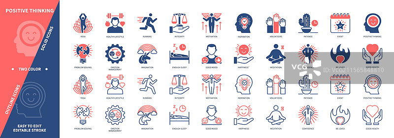 积极思维的坚实大纲集图片素材