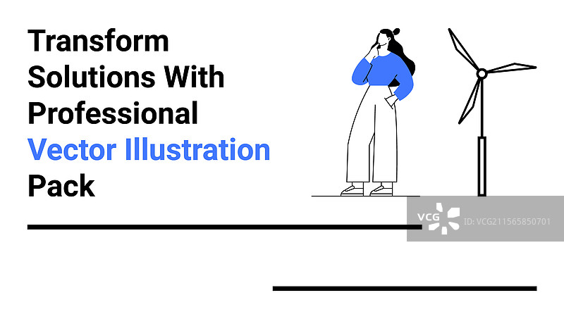 穿着休闲服的女性站在风力发电机旁图片素材