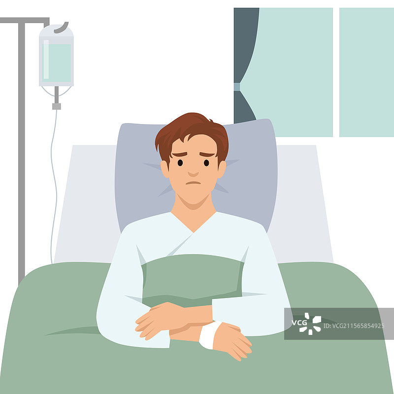躺在医院床上的病人穿着医院病服图片素材