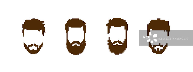 像素艺术胡须展示四种独特的面部毛发图片素材