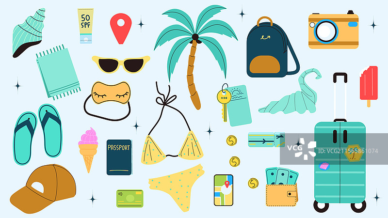 大型旅行贴纸套装假期概念图片素材