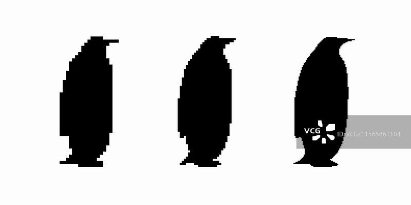 三只并排站立的企鹅剪影图片素材