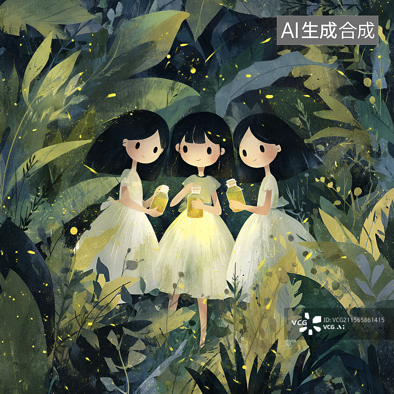 【AI数字艺术】三个快乐的小朋友在户外图片素材