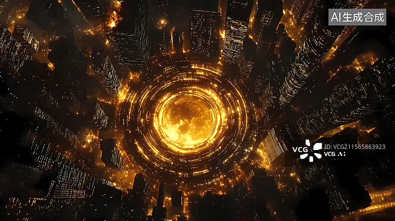 【AI数字艺术】金色的城市之门图片素材