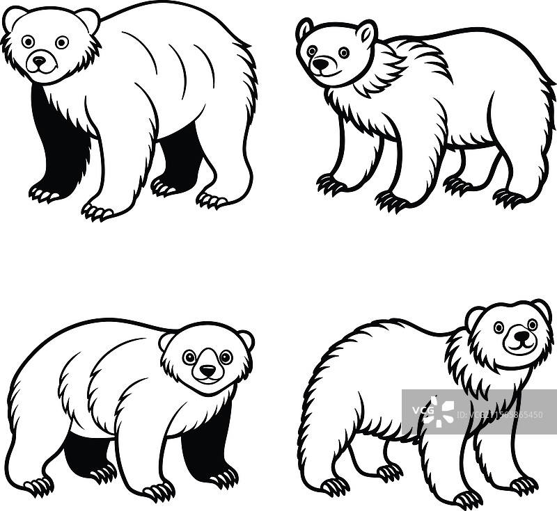 各种表情的卡通熊线条艺术图片素材