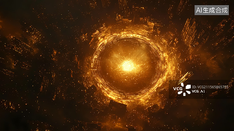 【AI数字艺术】金色的城市之门图片素材