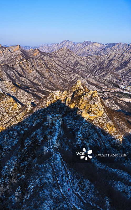万里长城雪后日出图片素材