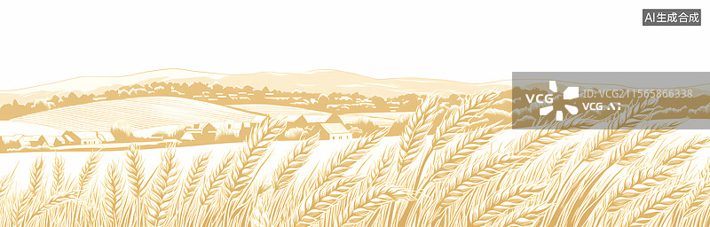 【AI数字艺术】金黄麦田与乡村风光图片素材