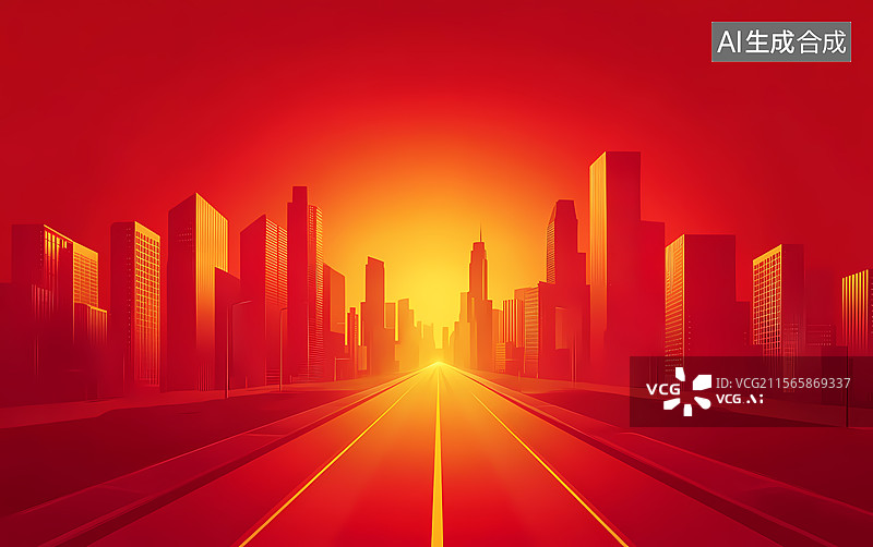 【AI数字艺术】城市日出大道图片素材