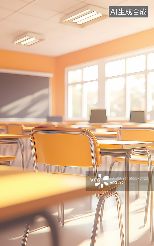 【AI数字艺术】阳光下的空教室图片素材