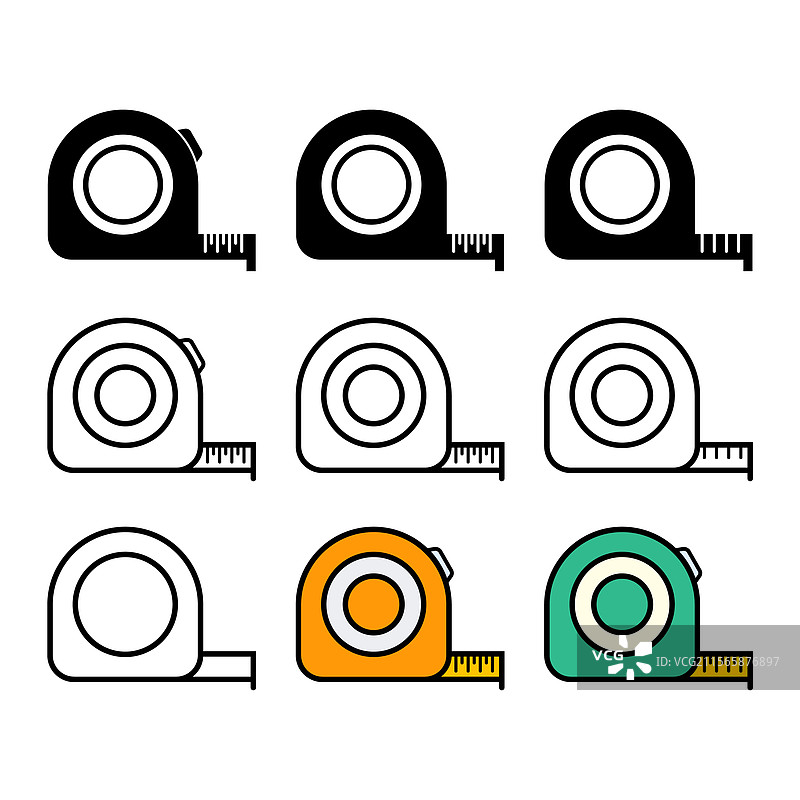 测量工具概念的卷尺图标集合图片素材