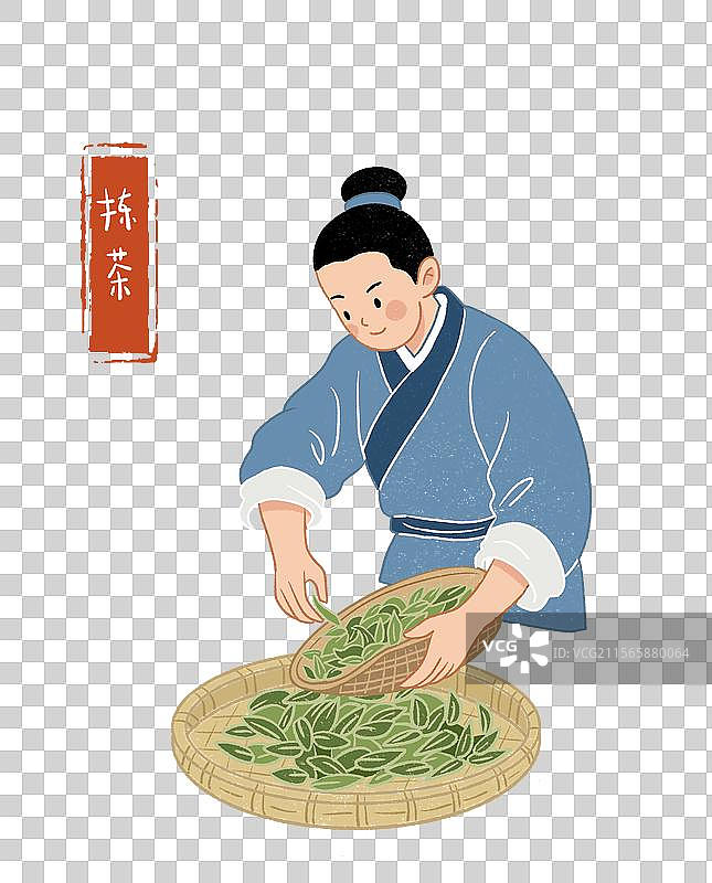古代人物手工拣茶场景图片素材