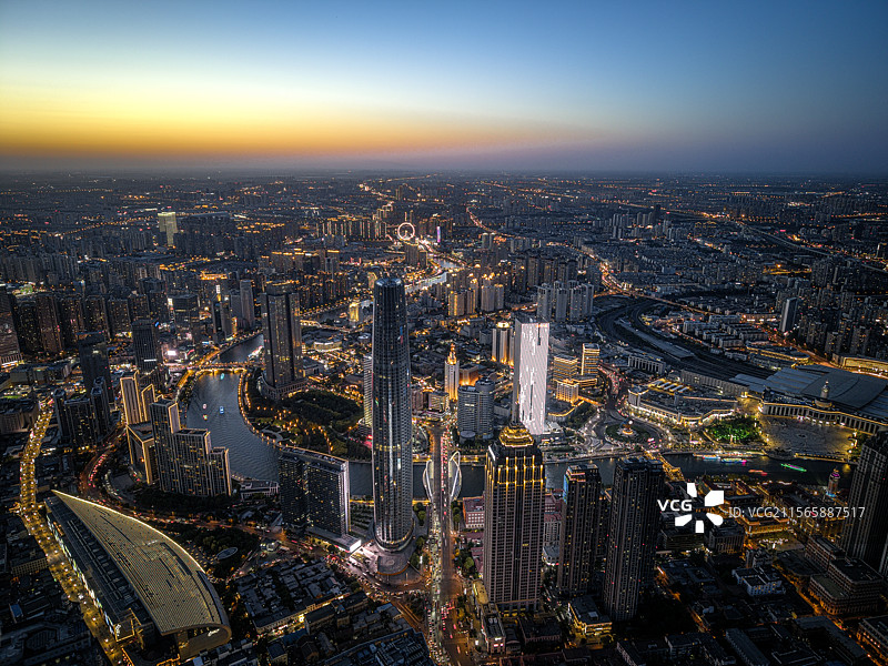 海河之畔，津湾夕夜流光图片素材
