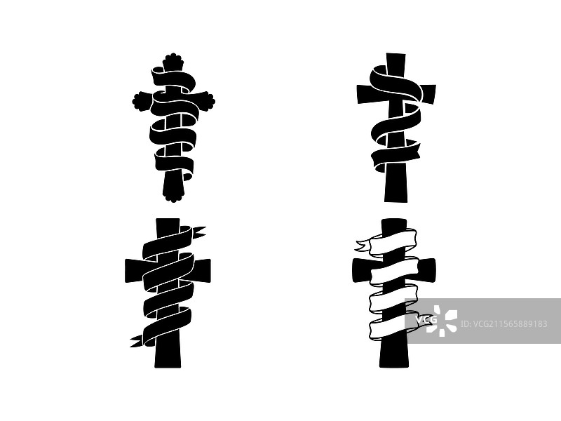 带丝带的十字架剪影束图片素材