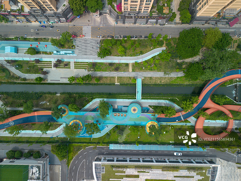 成都高新区人行天桥绿道城市航拍图片素材