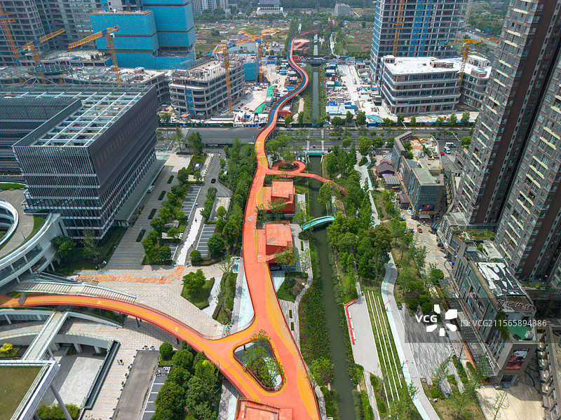 成都高新区人行天桥绿道城市航拍图片素材