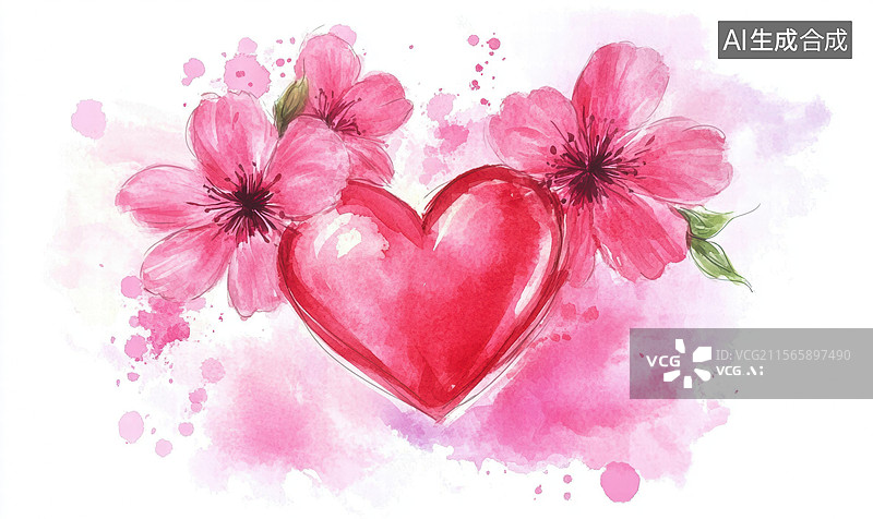 【AI数字艺术】浪漫樱花与爱心图片素材