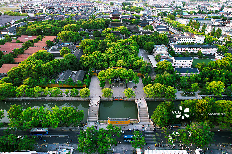 苏州西园寺航拍大景图片素材
