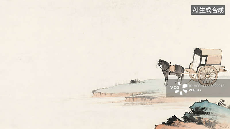 【AI数字艺术】水墨画古代马车居右图片素材