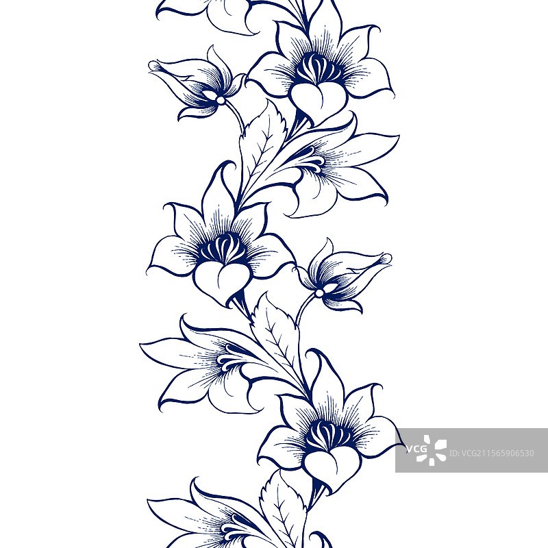 植物花卉蓝色无缝图案图片素材