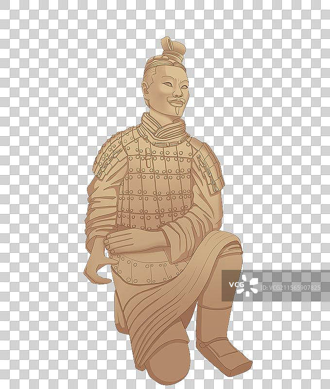 西安秦朝兵马俑雕塑插画元素图片素材