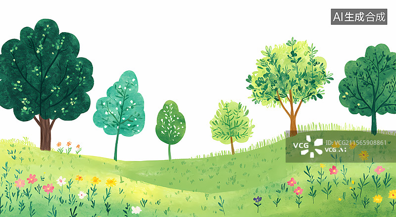 【AI数字艺术】生机勃勃的春日小丘图片素材