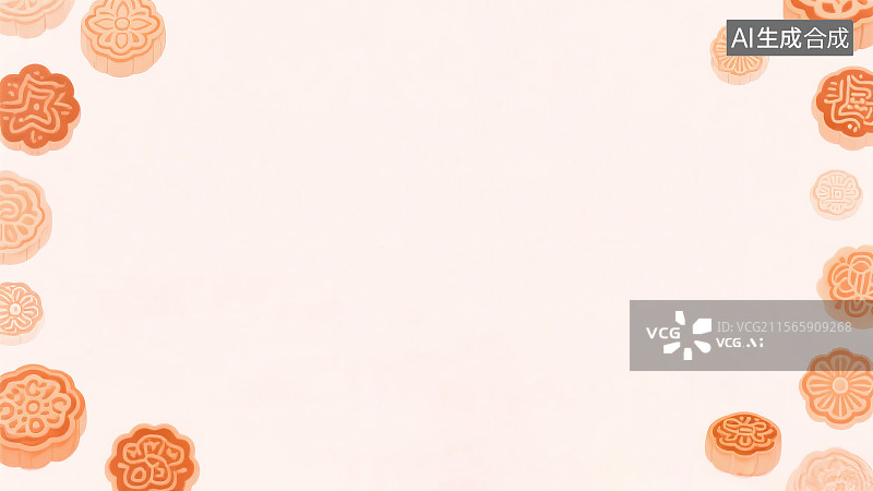 【AI数字艺术】2D卡通两侧背景趣味扁平元素，中秋节月饼手绘风格插画 新国风中式甜品点心装饰画印花图案花边框设计素材图片素材