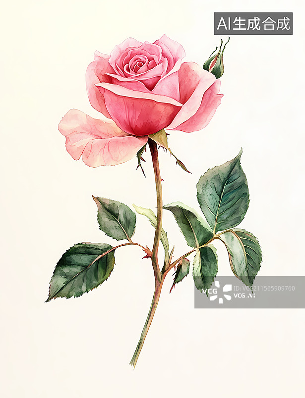 【AI数字艺术】水彩玫瑰花绘画图片素材