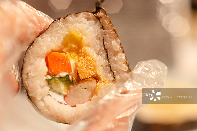 一枚日本蟹柳寿司特写图片素材