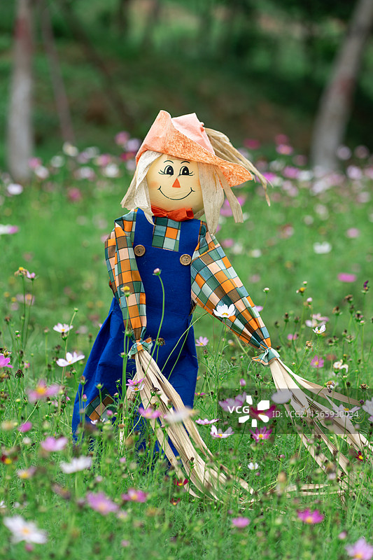 公园里花海中的玩偶特写镜头图片素材