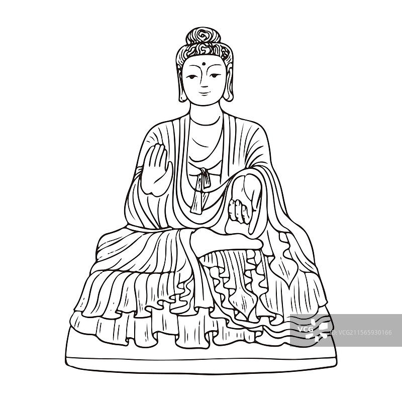 龙门石窟宾阳洞释迦牟尼坐像线稿图片素材
