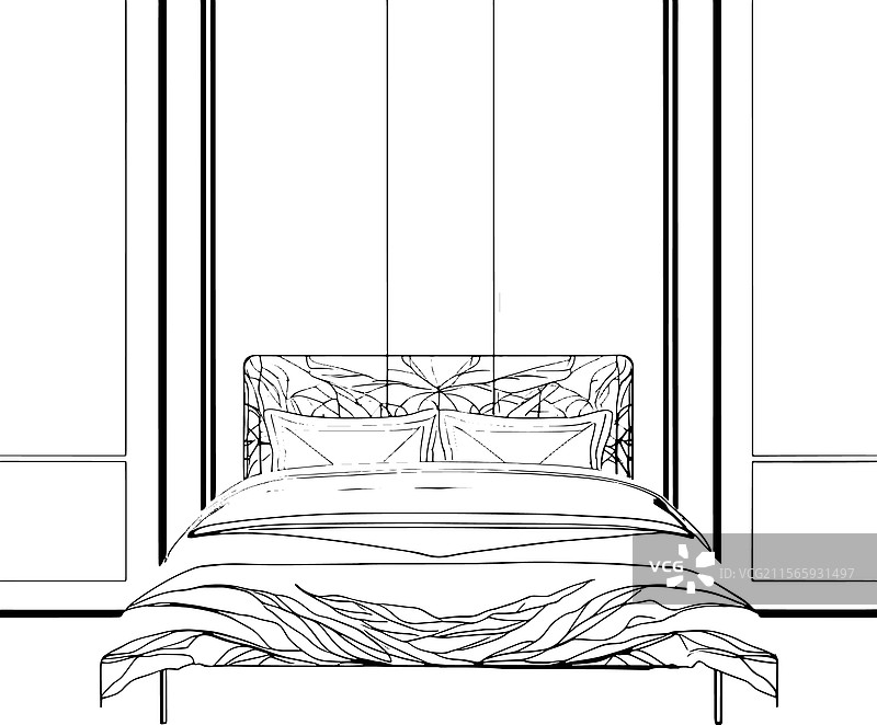 一款时尚的黑白线条艺术国王床图片素材