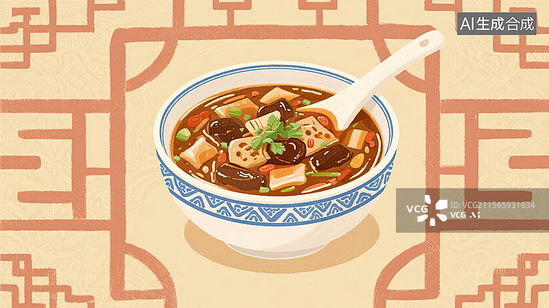 【AI数字艺术】中华美食，胡辣汤，食品，传统文化，插画图片素材