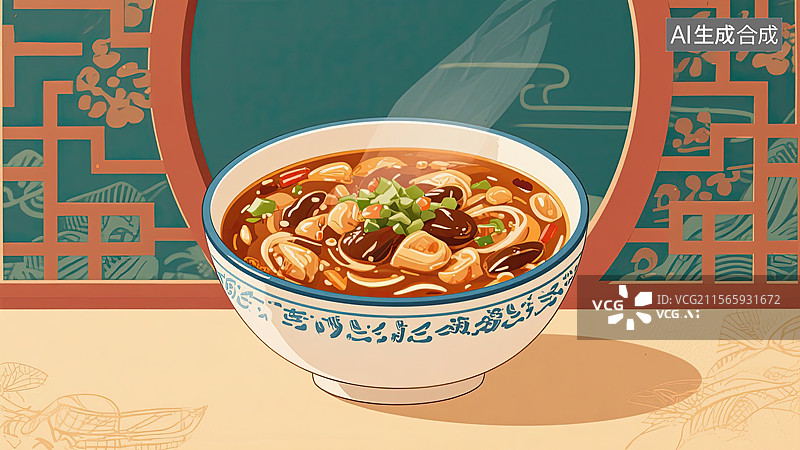 【AI数字艺术】中华美食，胡辣汤，食品，传统文化，插画图片素材