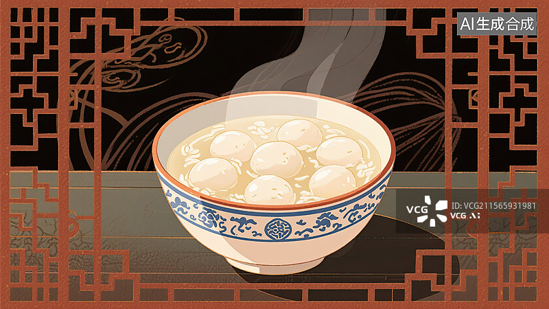 【AI数字艺术】中华美食，酒酿圆子，汤圆，食物，插画图片素材