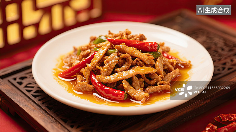 【AI数字艺术】中华美食，辣椒炒肉，膳食，烹调，插画图片素材