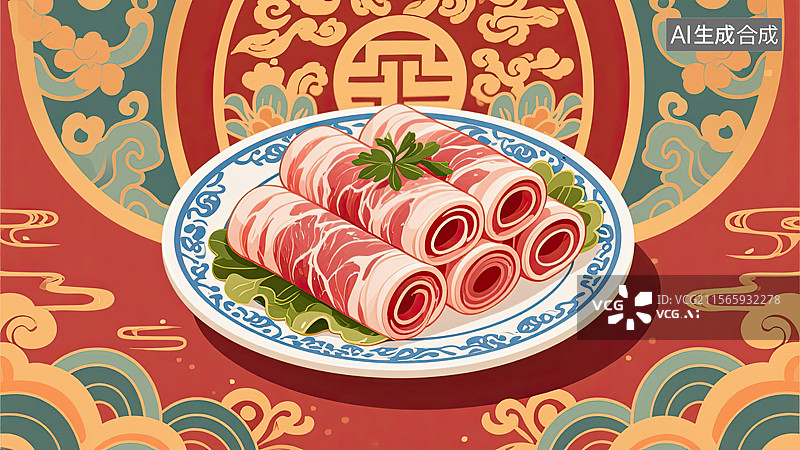 【AI数字艺术】中华美食，羊肉卷，美食，食品，插画图片素材