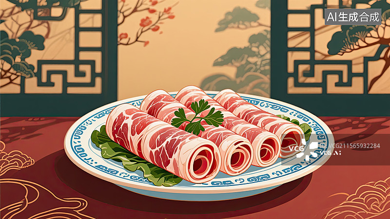 【AI数字艺术】中华美食，羊肉卷，美食，食品，插画图片素材