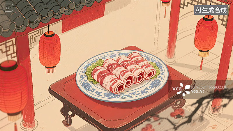 【AI数字艺术】中华美食，羊肉卷，美食，食品，插画图片素材