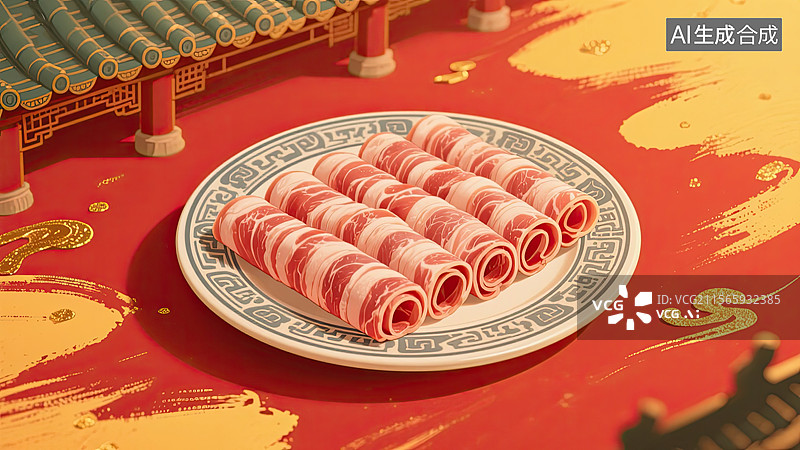 【AI数字艺术】中华美食，羊肉卷，美食，食品，插画图片素材