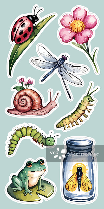 复古自然与野生动物贴纸图片素材